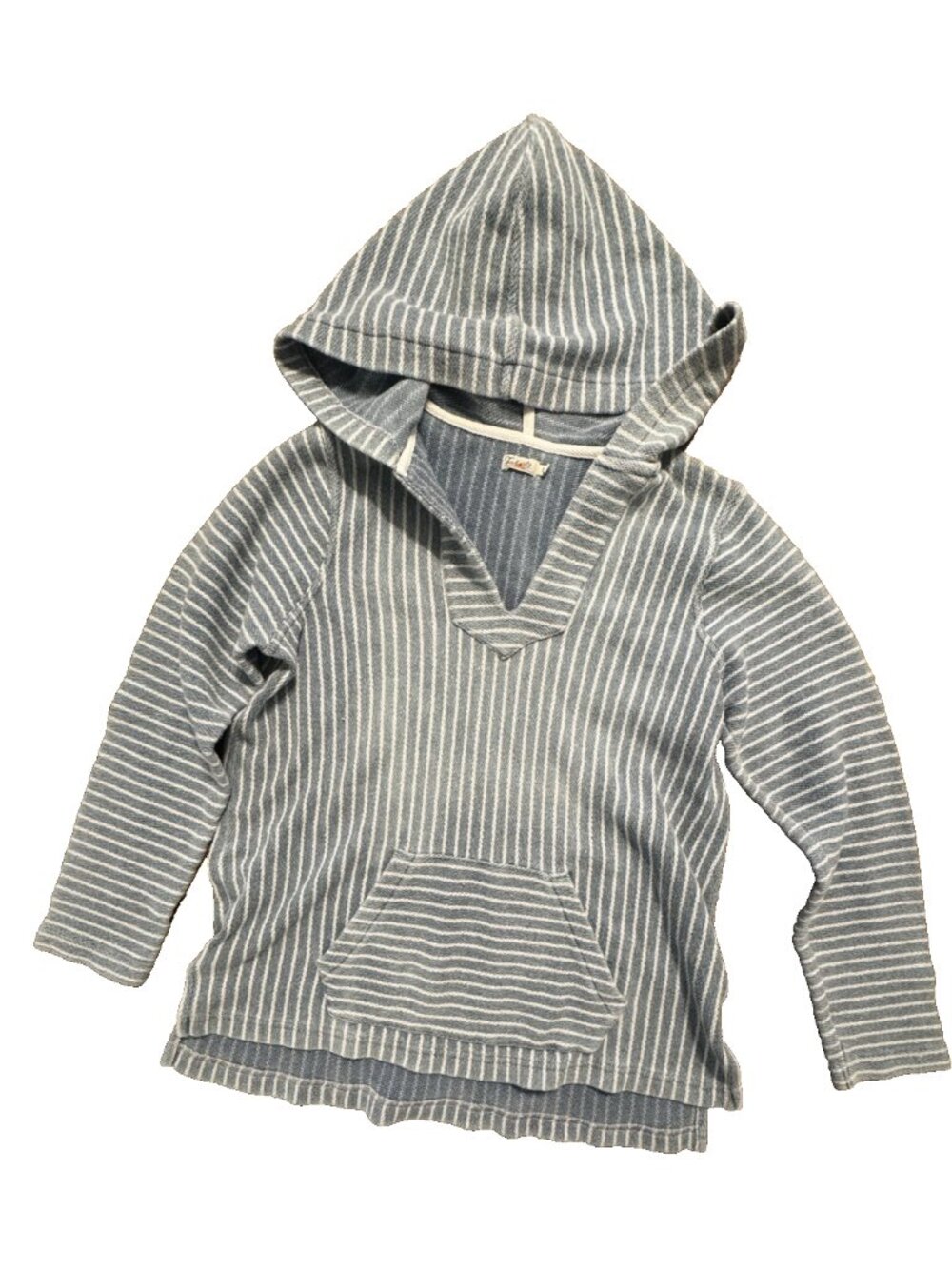Faherty Women Islet Terry Knit Poncho Hoodie Baja Blue White Stripe Coastal Sz S